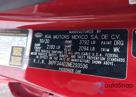 2021 Kia Forte Gt-Line from USA, damaged, VIN 3KPF34AD2ME293536